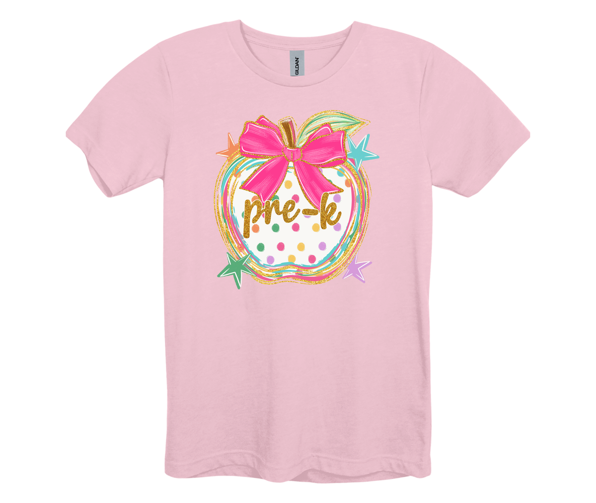 Pre-K Through 4th Grade Gold Glitter Apple Shirts